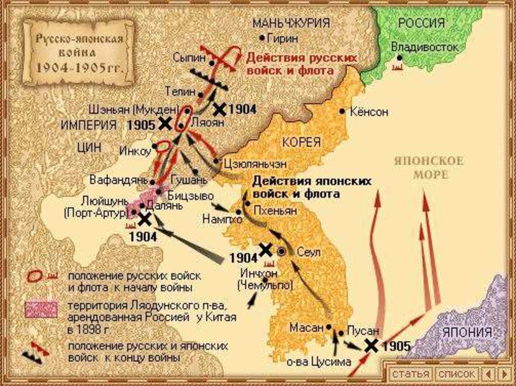 Контурная карта по истории россии 9 класс русско японская война 1904 1905 гг