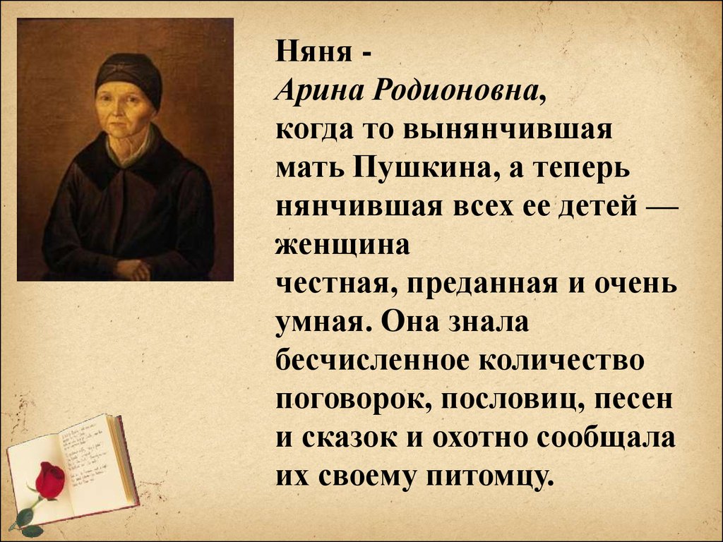 Презентация на тему арина родионовна в жизни и творчестве а с пушкина