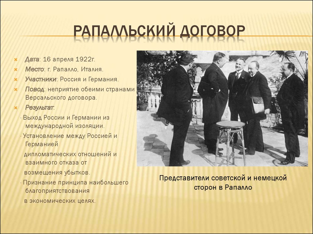 Подписанный договор почему. 16 Апреля 1922 г договор в Рапалло. Рапалльский договор с Германией 1922. Рапалльский Мирный договор Чичерин. Генуэзская конференция 1922 подписание Рапалльского.