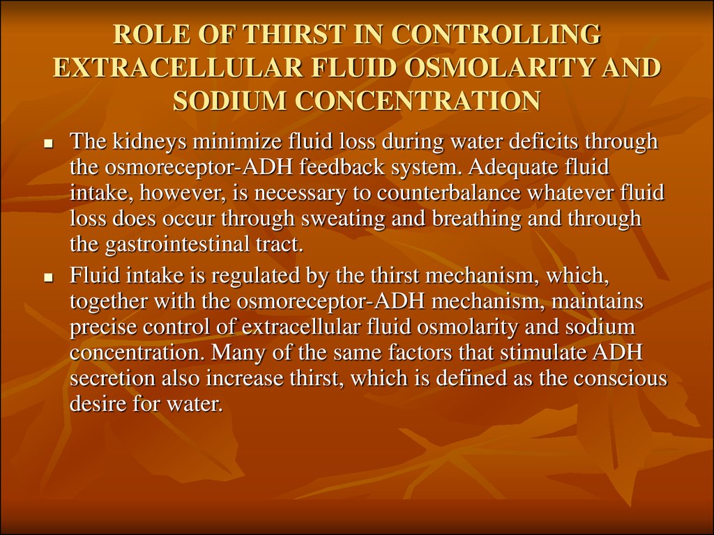 ROLE OF THIRST IN CONTROLLING EXTRACELLULAR FLUID OSMOLARITY AND SODIUM CONCENTRATION