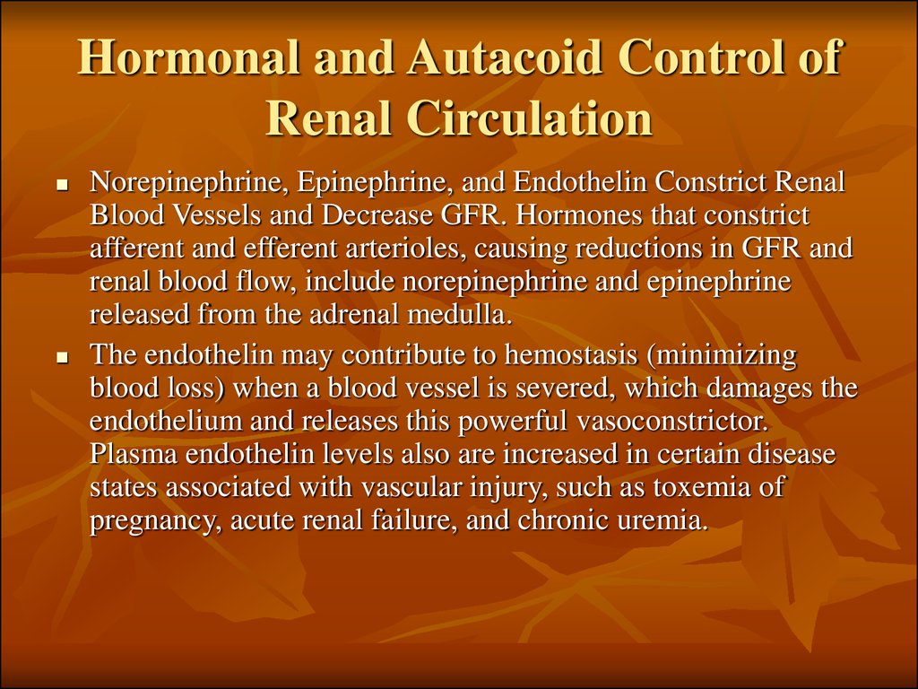 Hormonal and Autacoid Control of Renal Circulation