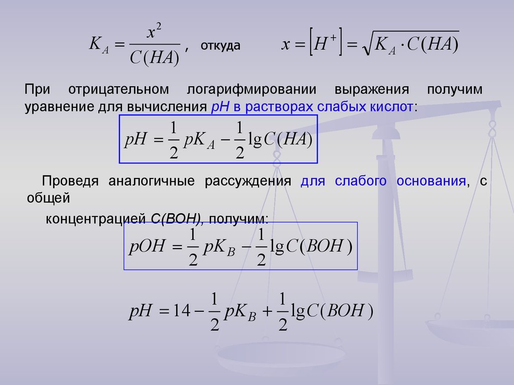 Выразив получим. Выражение для вычисления РН раствора. Уравнение для вычисления концентрации. Логарифмирование выражений. Вычисление пределов с помощью логарифмирования.