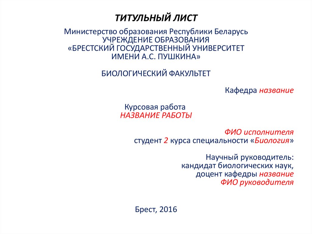 Курсовая Работа Титульный Лист Рб Стандарт