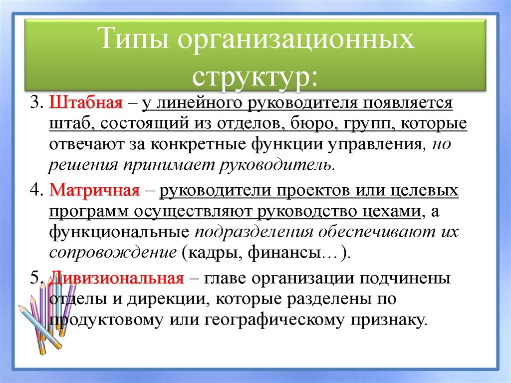 Типы организационных структур: