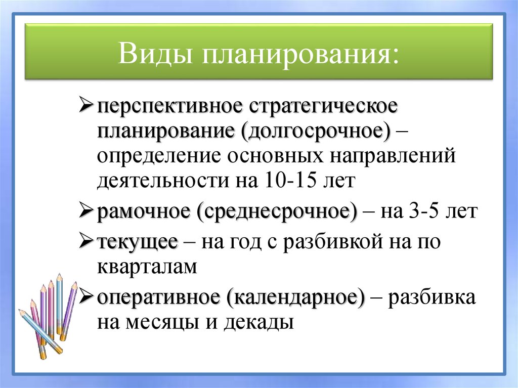 Виды планирования работы. Стратегическое и перспективное планирование. Виды планирования долгосрочные. Планирование в архиве.