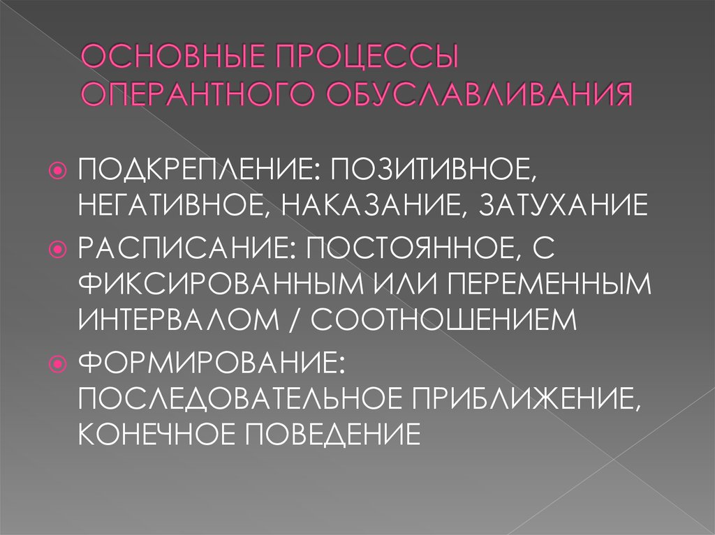 ОСНОВНЫЕ ПРОЦЕССЫ ОПЕРАНТНОГО ОБУСЛАВЛИВАНИЯ