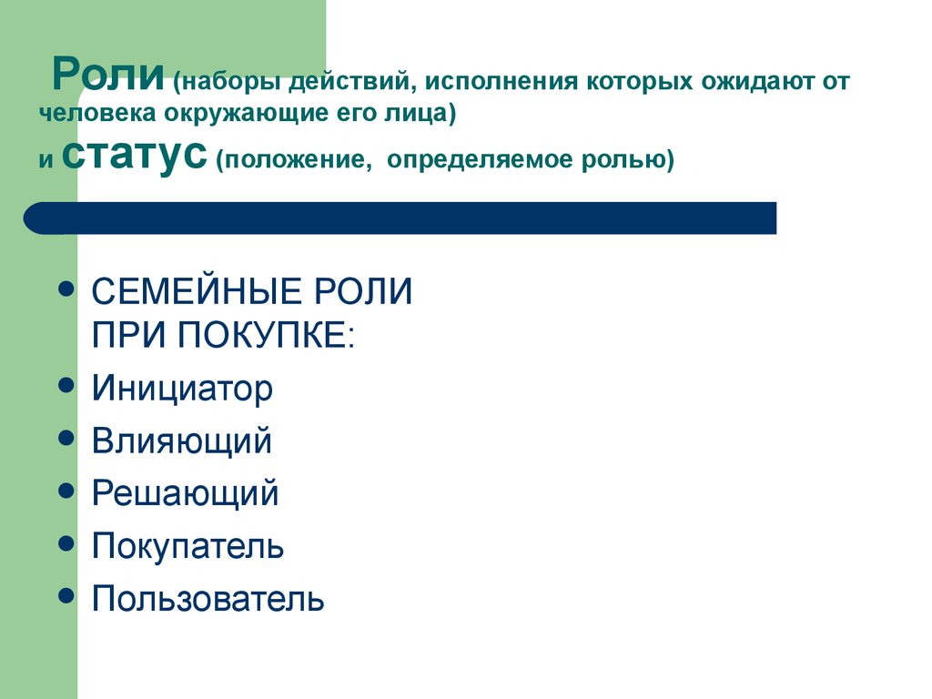 Набор действий. Роли при покупке. Роль это набор действий. Набор действий которые ожидают от индивида окружающие его лица. Характер производимых действий соблюдение.