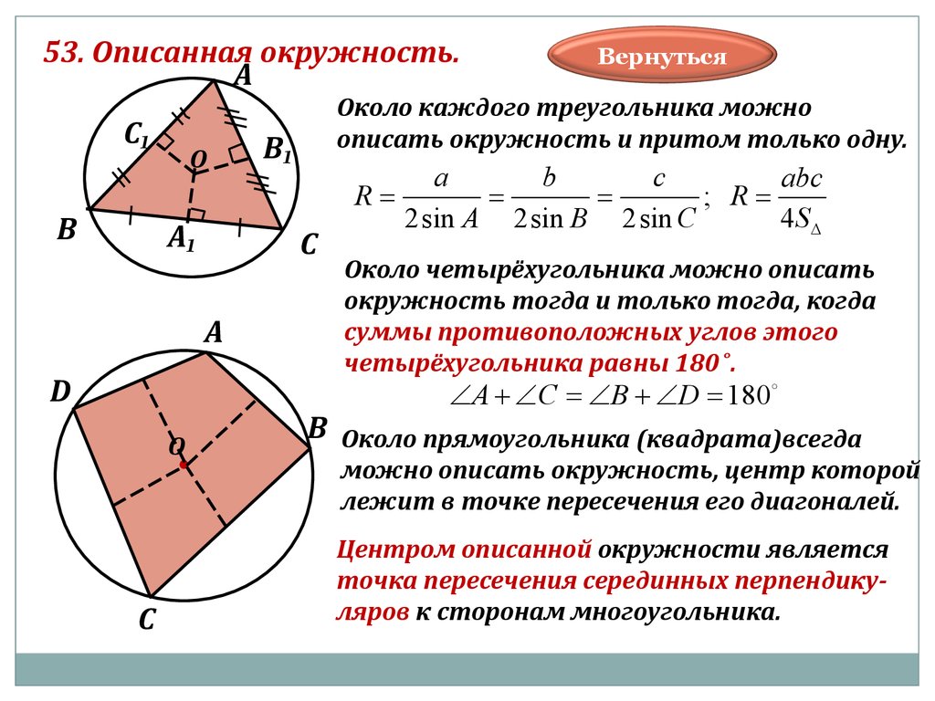 Радиус описанный около четырехугольника. Описать окружность вокруг четырехугольника. Центр описанной окружности четырехугольника. Центр окружности описанной около четырехугольника. Описанная окружность около четырехугольника.