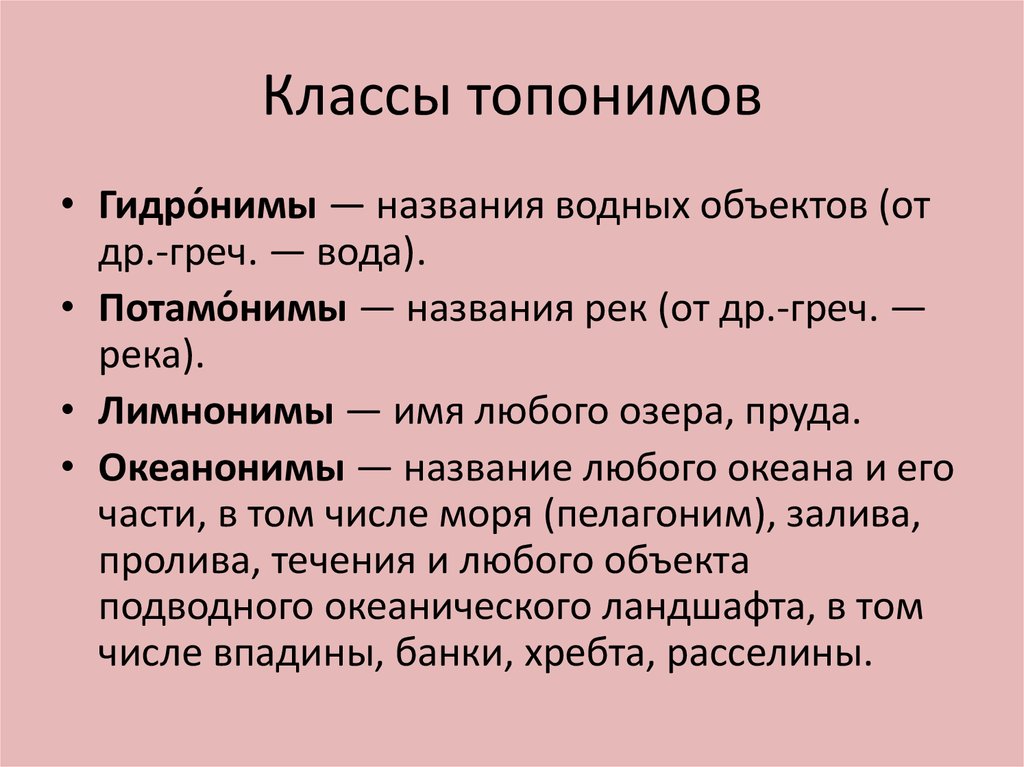 Классы топонимов схема