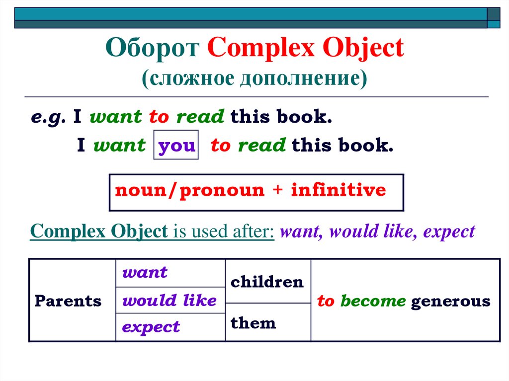 Оборот Complex Object (сложное дополнение)