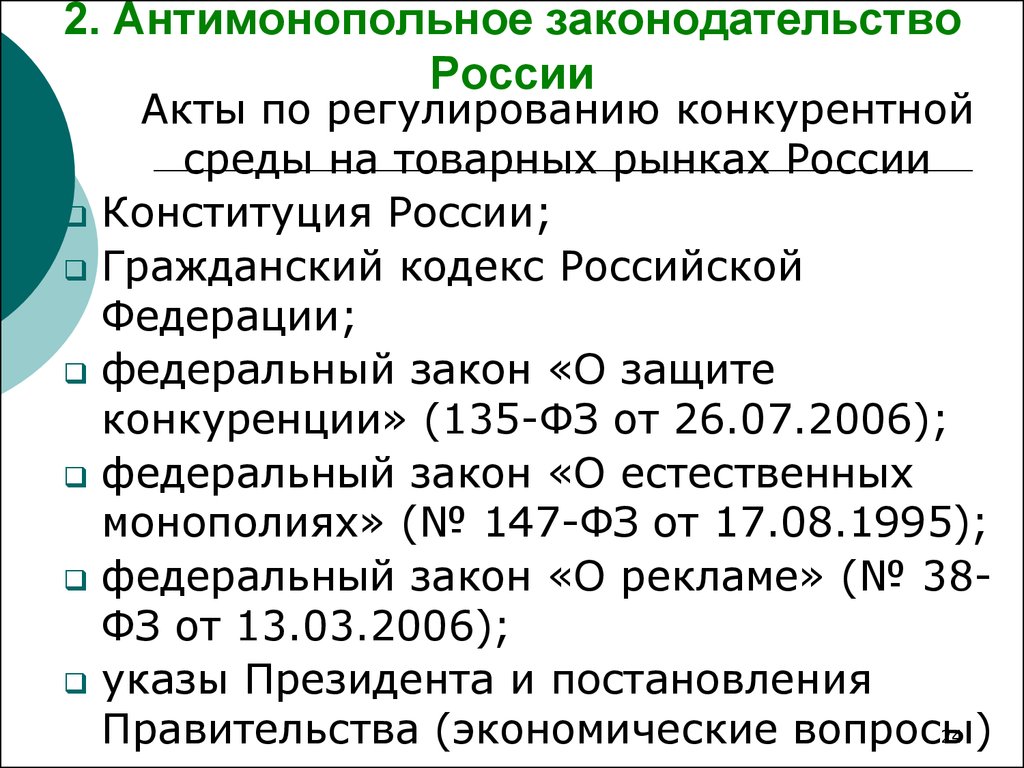 Антимонопольное законодательство рф схема