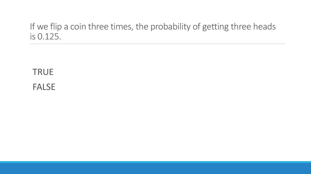 If we flip a coin three times, the probability of getting three heads is 0.125.