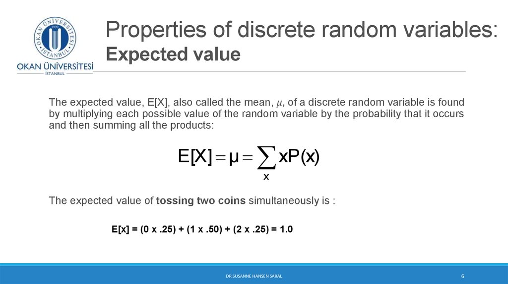 Properties of discrete random variables: Expected value