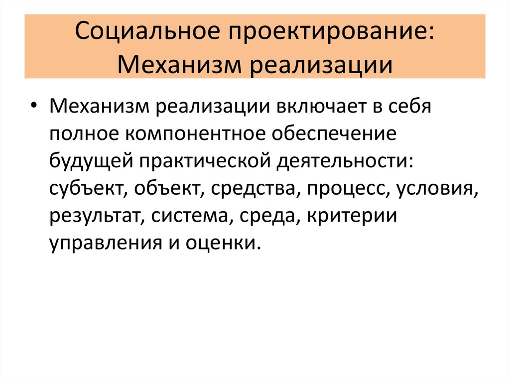 Механизм реализации социального проекта