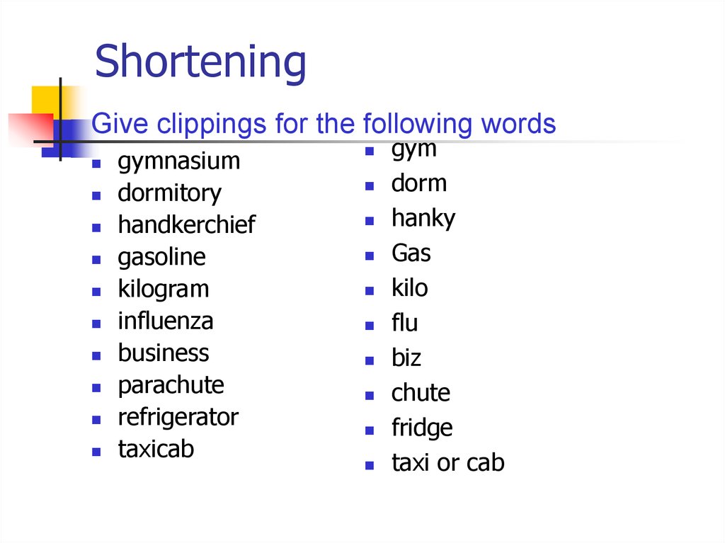 Clipped word examples