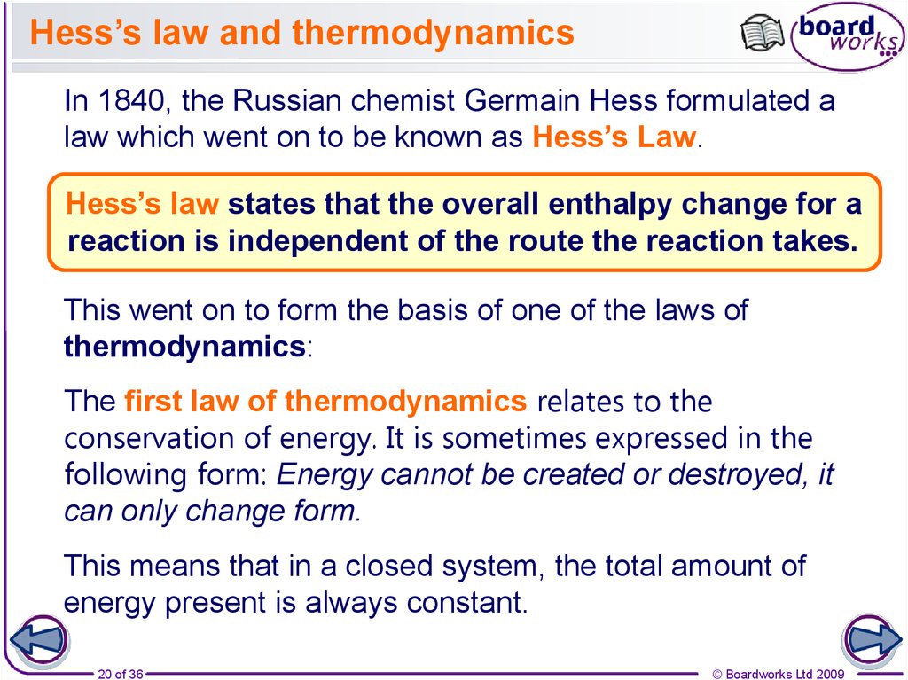 Hess’s law and thermodynamics