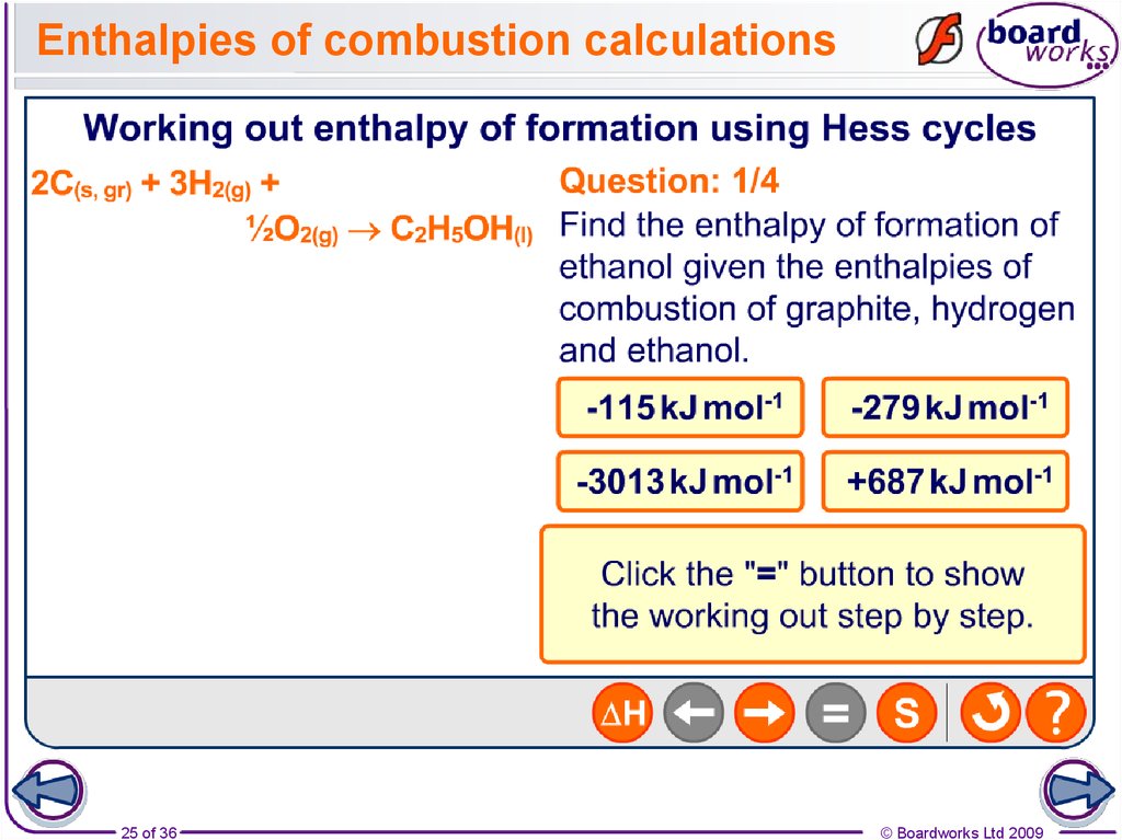 Enthalpies of combustion calculations
