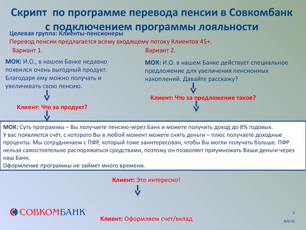 Перевод пенсии/зарплаты и подключение программы лояльности - презентация  онлайн