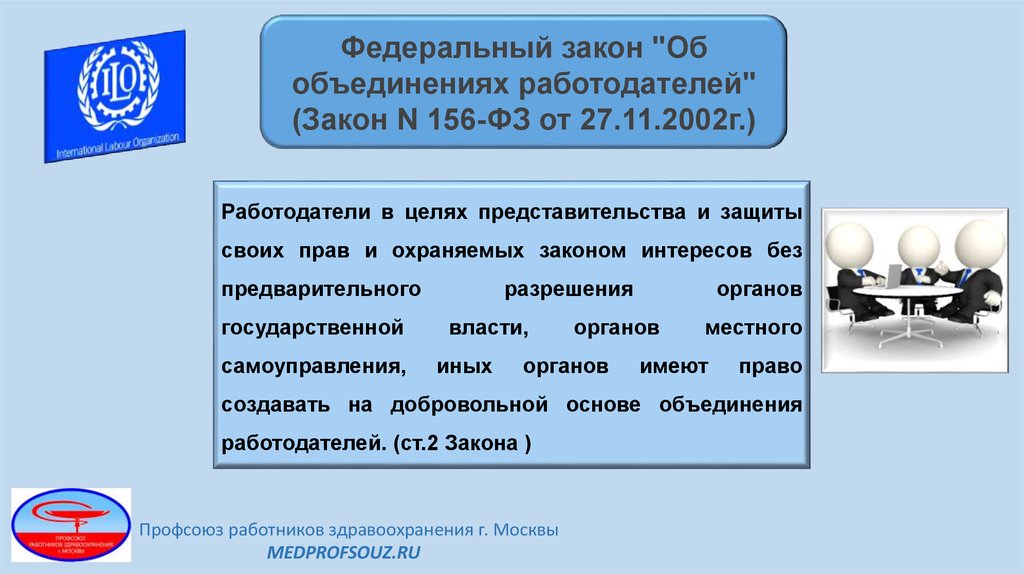 Закон об объединениях. ФЗ 156 об объединениях работодателей. Конвенции мот о профсоюзах. Охраняемые законом интересы. Цели представительства.