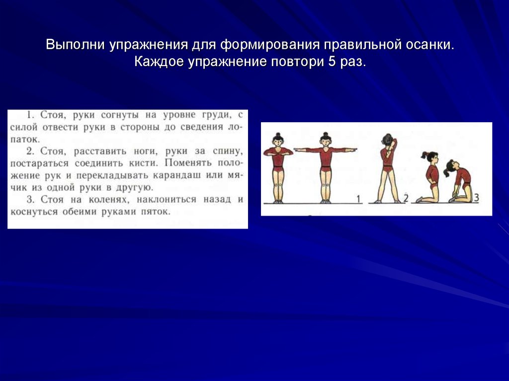 Осанка 8 класс. Комплекс упражнений на осанку 2 класс. Выполнить комплекс упражнений на формировании осанки. Комплекс из 10 упражнений для формирования правильной осанки.. 7-8 Упражнений для формирования правильной осанки.