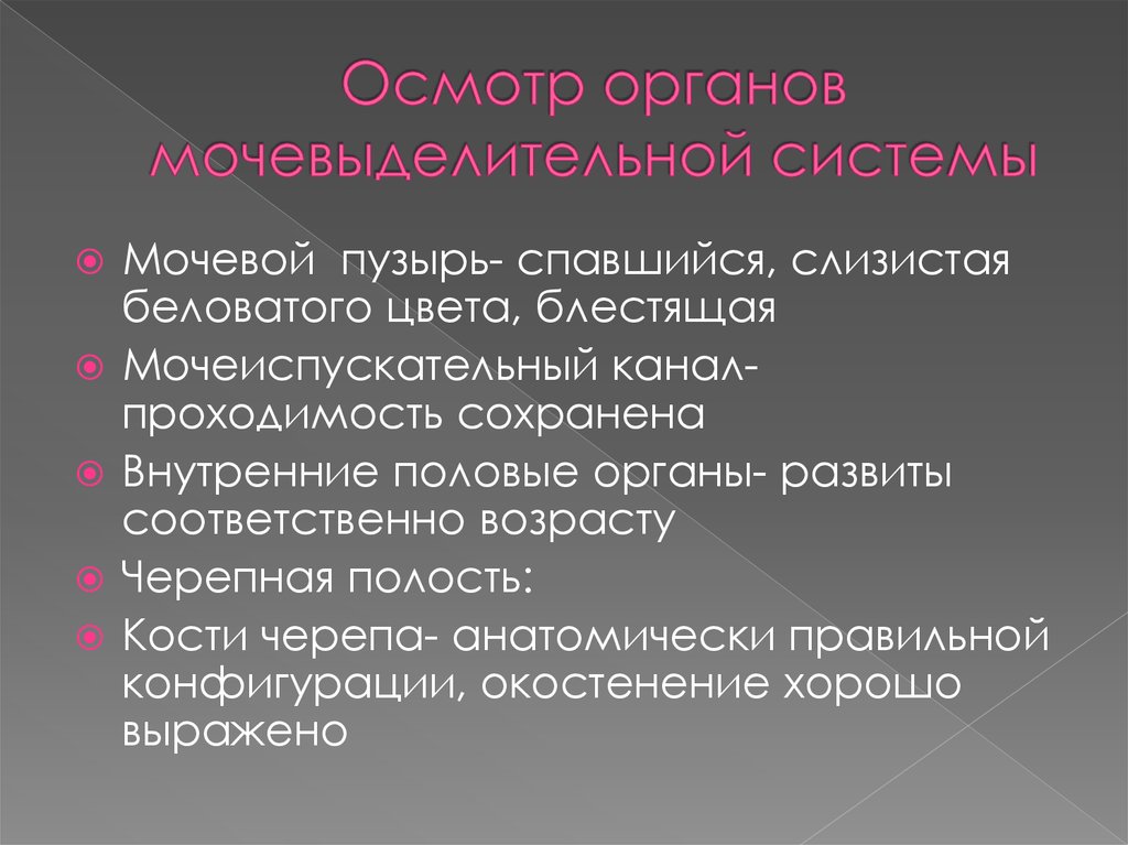 Осмотр органов мочевыделительной системы