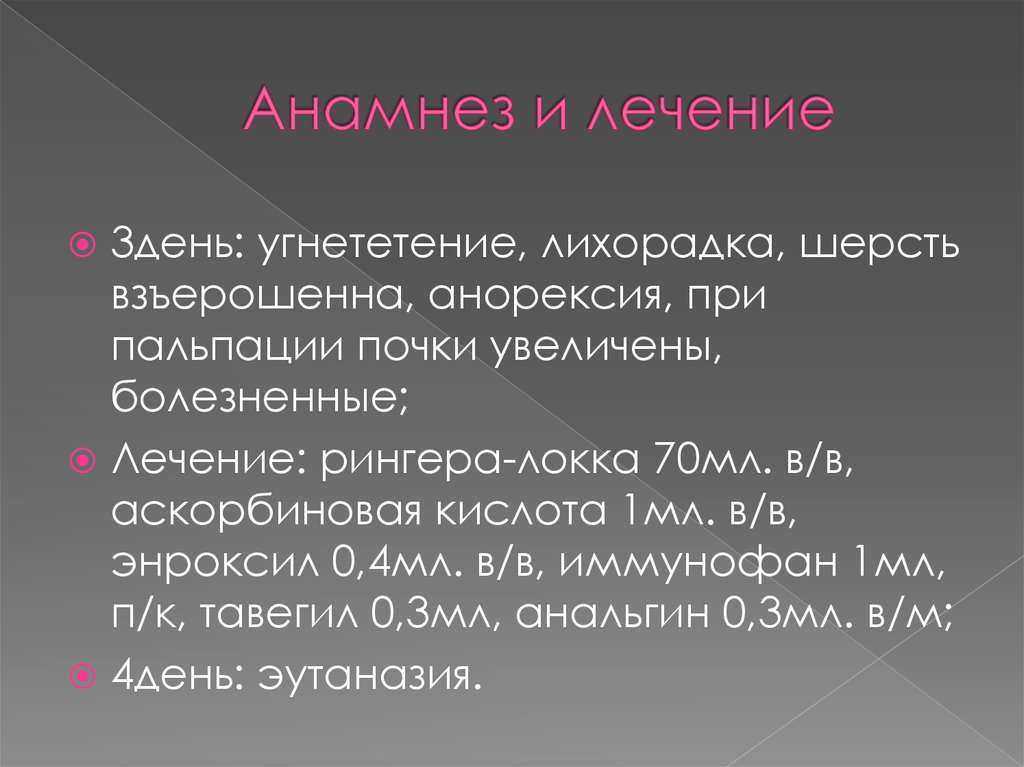 Анамнез и лечение