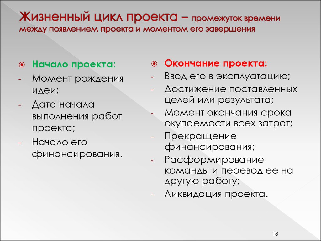 Как называется промежуток между началом и окончанием проекта