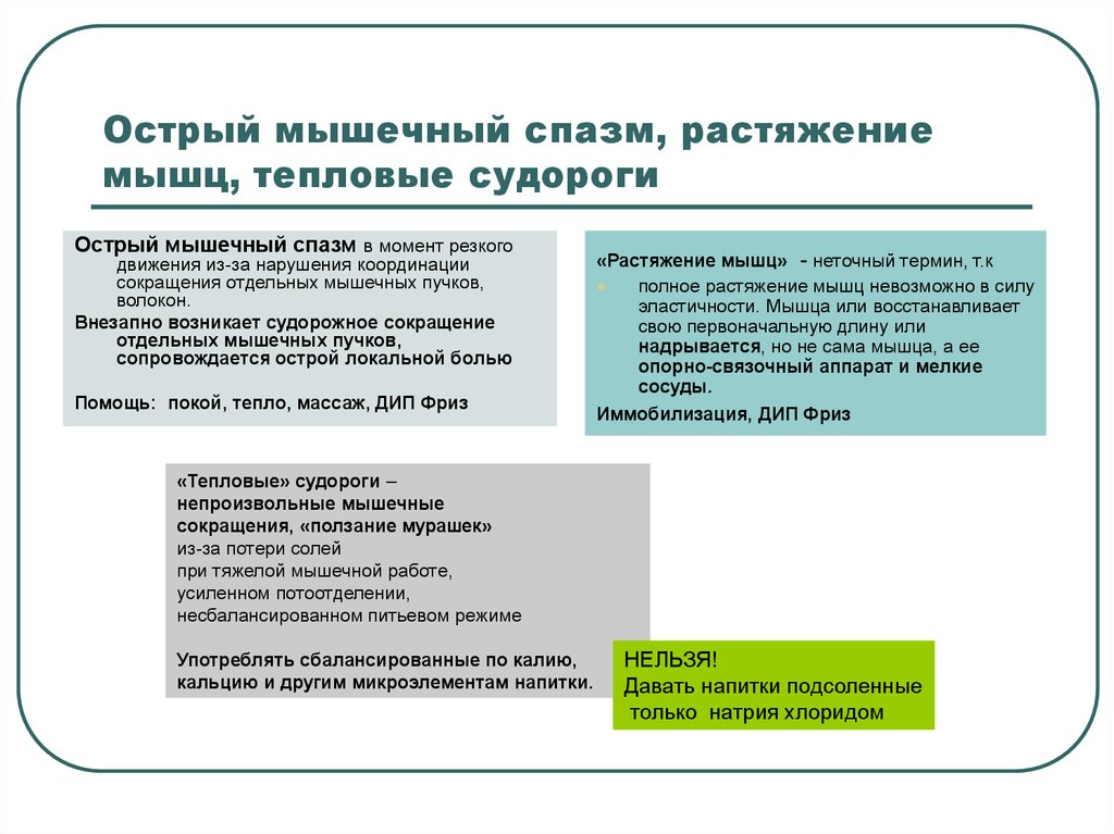 Причины острого мышечного спазма. Тепловые судороги симптомы. Основные признаки тепловых судорог. При остром мышечном спазме первая помощь. Судороги и непроизвольные мышечные сокращения.