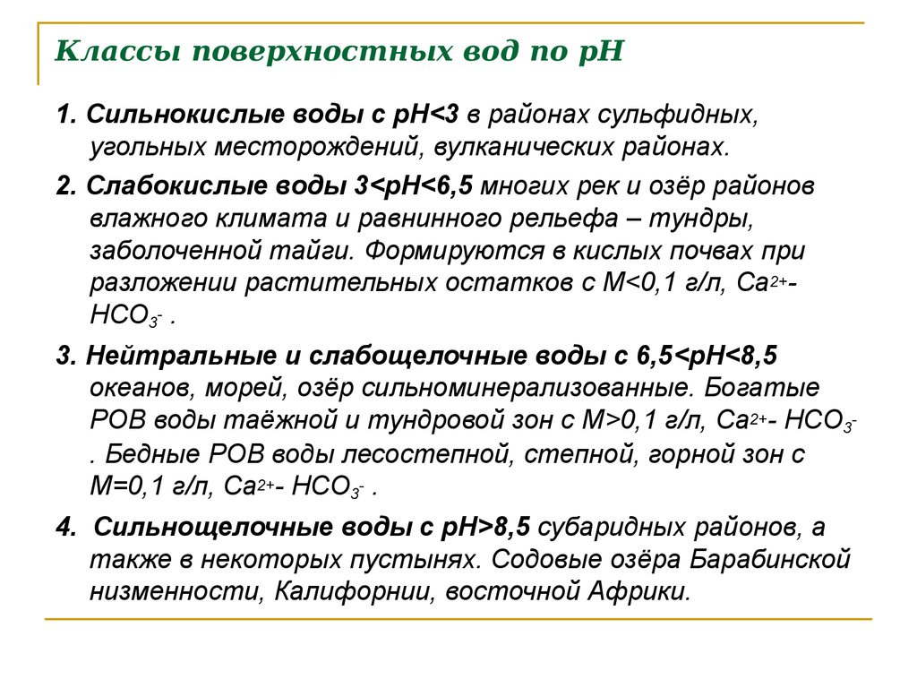 Классы поверхностных вод по pH