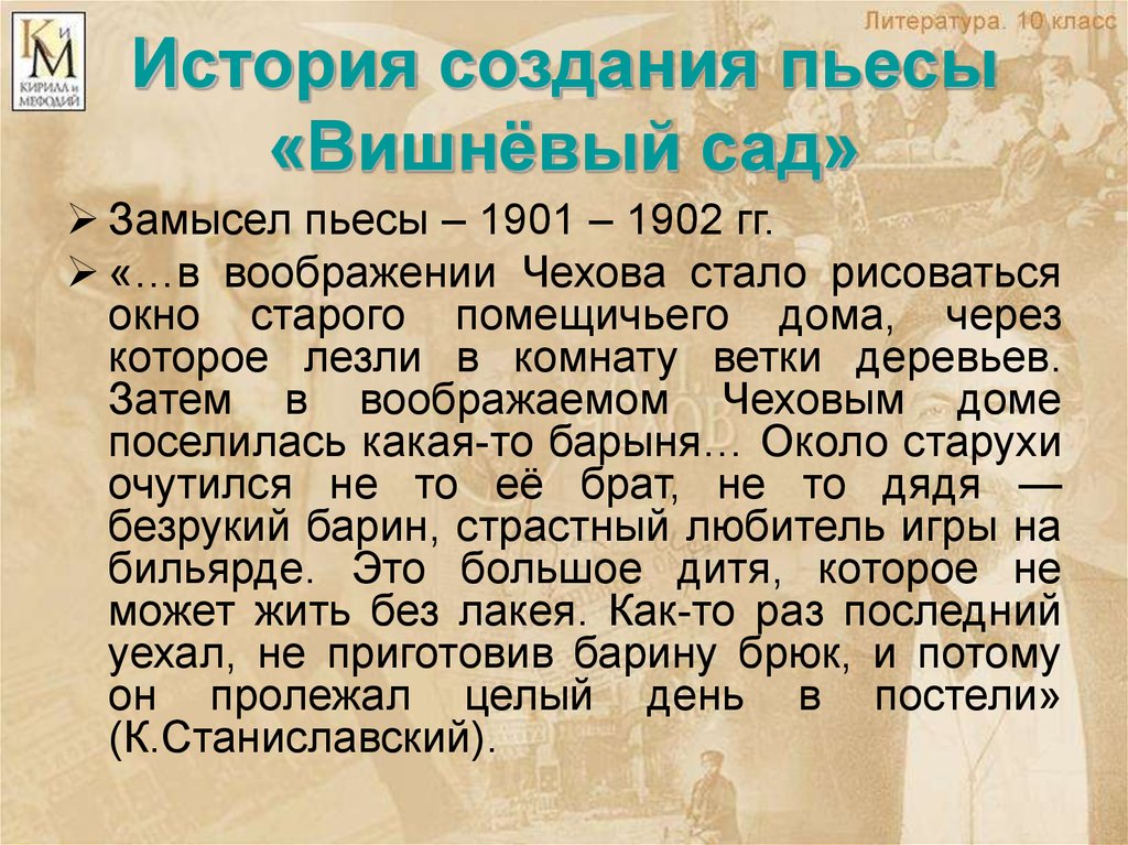 История создания пьесы вишневый сад презентация