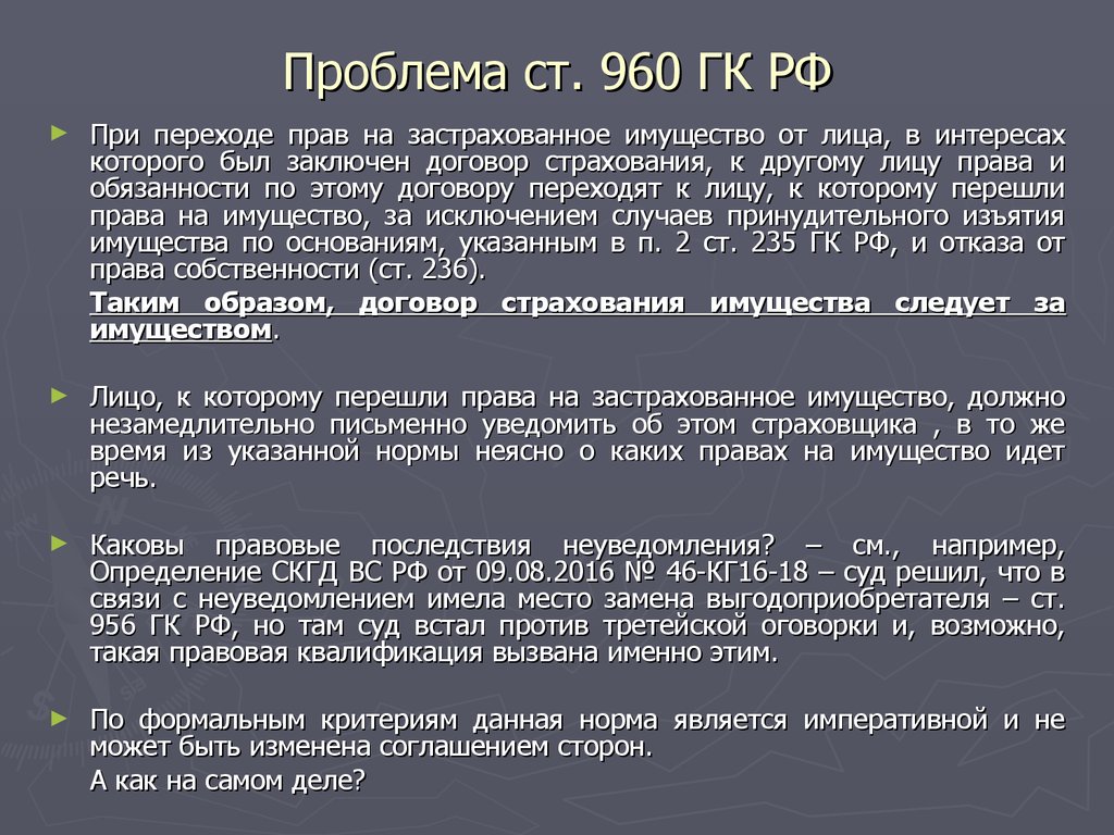 Проблема ст. 960 ГК РФ