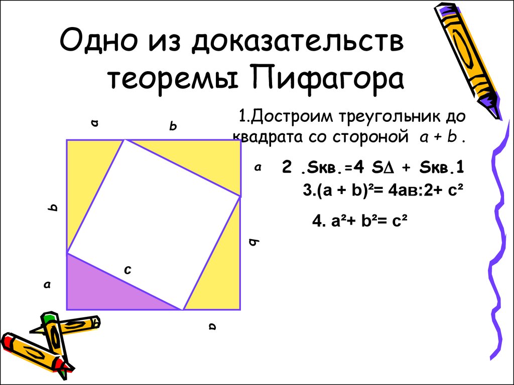 Доказательство теоремы пифагора. Графическое доказательство теоремы Пифагора. 1. Теорема Пифагора (с доказательством).. Теорема Пифагора с док ВОМ. Док во теоремы Пифагора 8 класс.