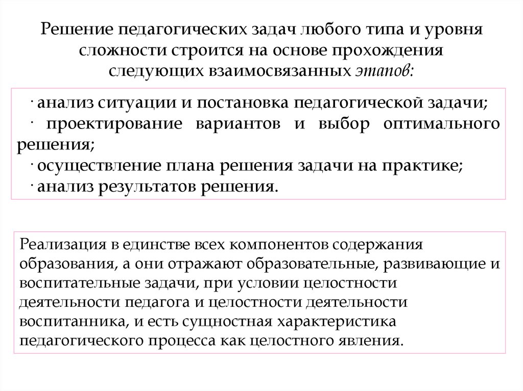 Ситуации педагогического процесса. Решение педагогических задач. Этапы решения пед задач. Этапы решения педагогических задач. Решение воспитательных задач.