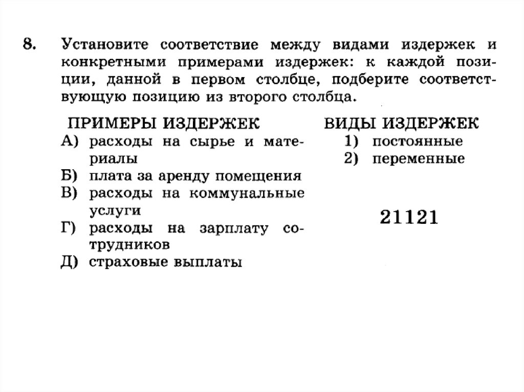 Установите соответствие между видами юридической. Страховые выплаты какой вид издержек.