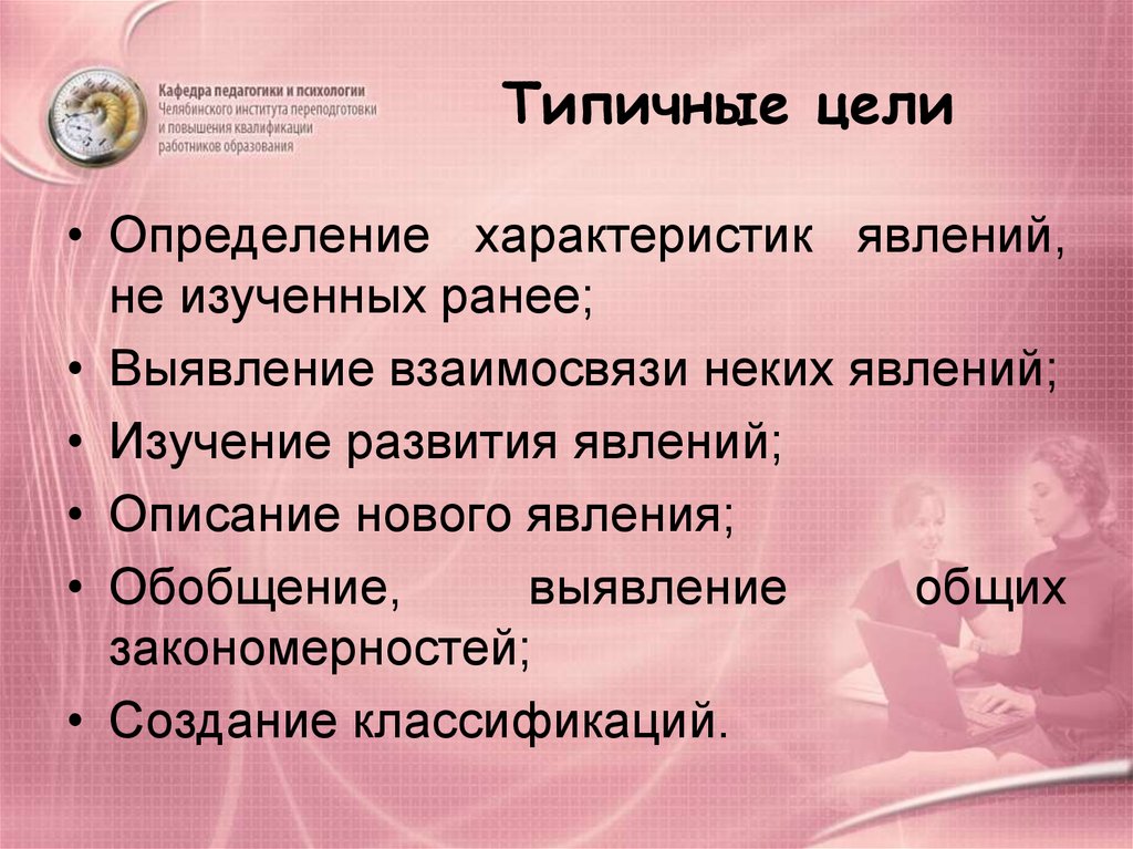 Описание новой. Типичные цели исследования. Типичные характеристики явлений. Типичные цели рекламы.. Характеристика это определение.