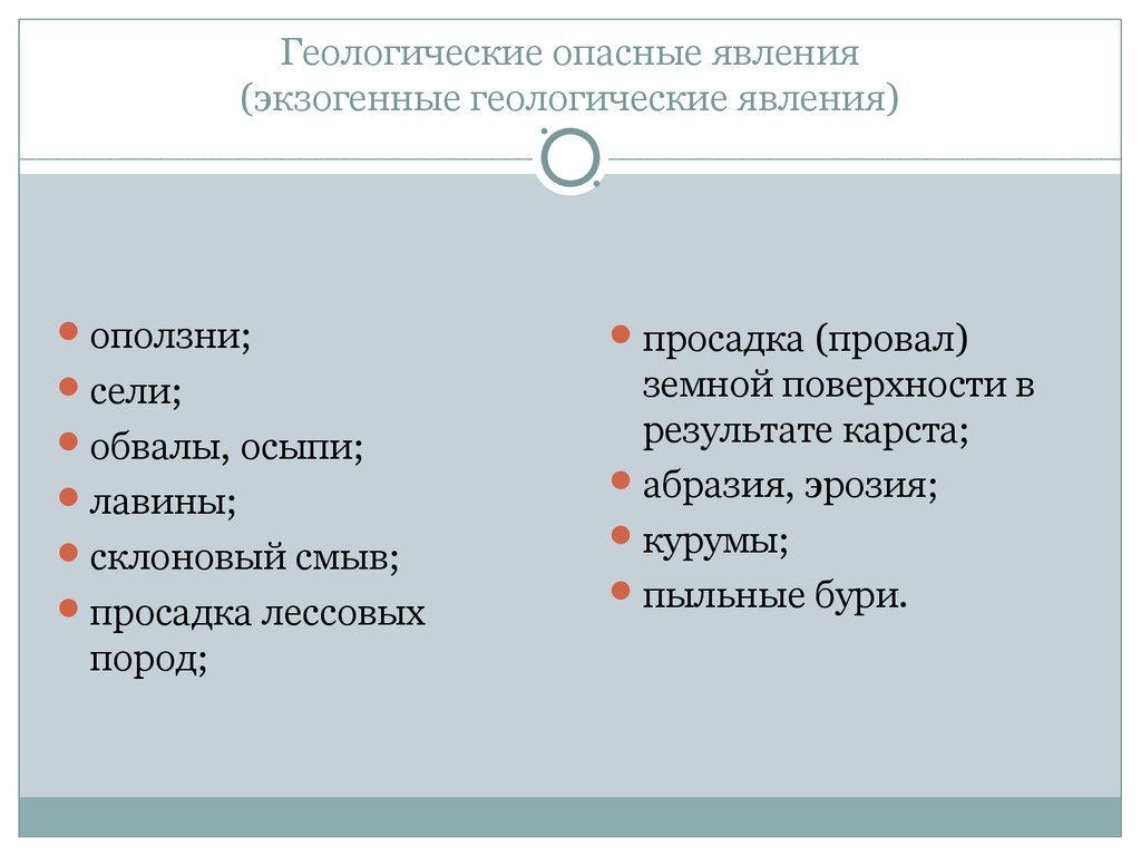 Причины возникновения геологических опасных явлений