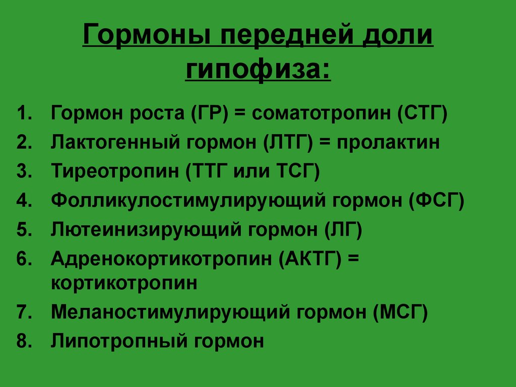 Какие гормоны вырабатывает передняя доля гипофиза заполните схему