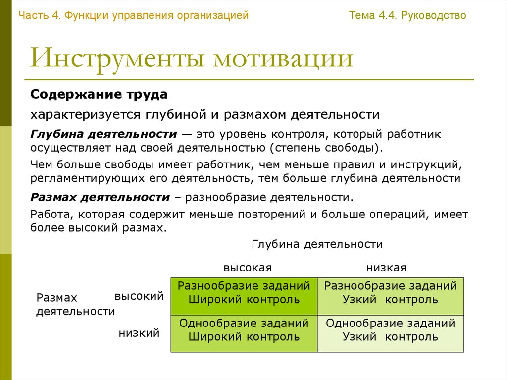 Инструменты мотивации. Управление разнообразием. Размах деятельности:. Миссии разнообразие.