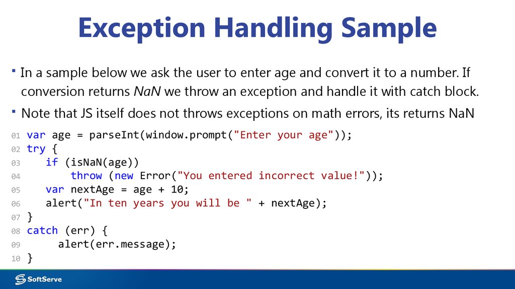 How to handle exceptions in JavaScript 