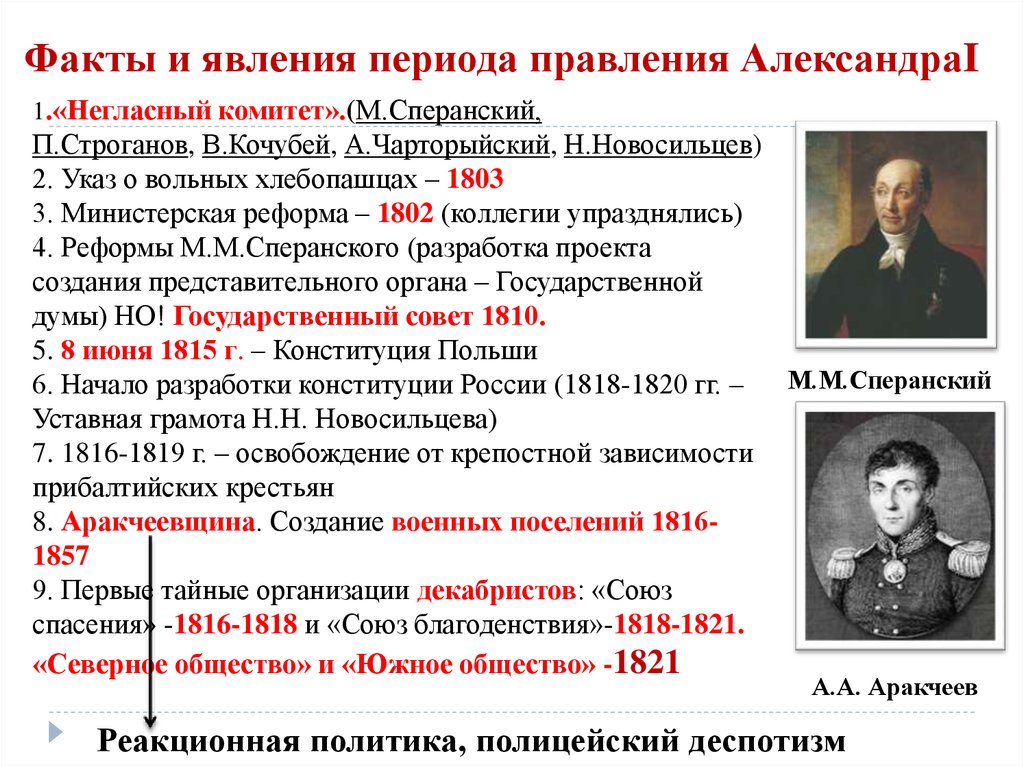 В первые годы царствования александра i автором проекта государственных реформ был