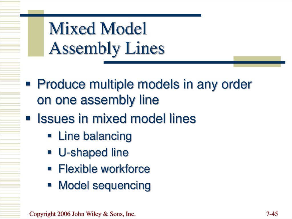 Mixed Model Assembly Lines
