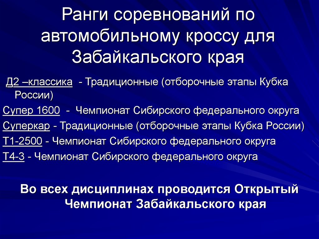 Ранги соревнований по автомобильному кроссу для Забайкальского края
