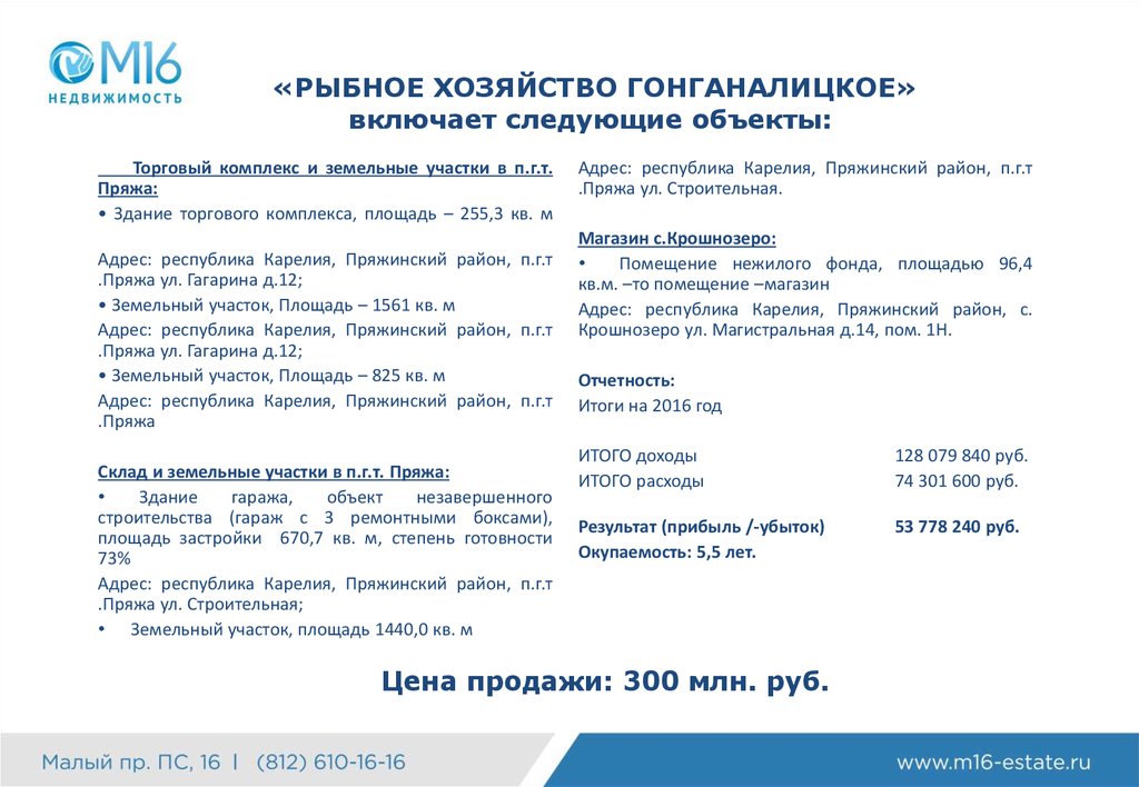 «РЫБНОЕ ХОЗЯЙСТВО ГОНГАНАЛИЦКОЕ» включает следующие объекты: