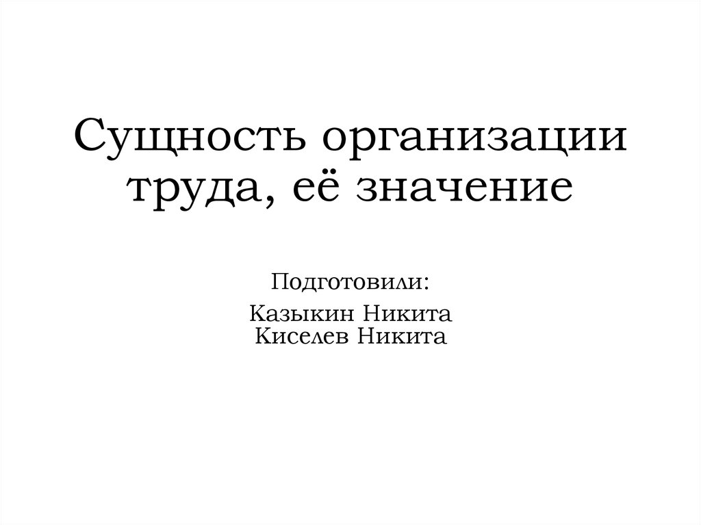 Сущность организации труда, её значение