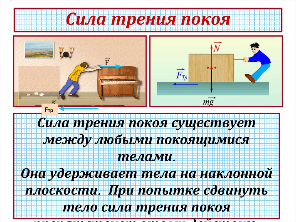 Если на тело действует сила трения. Сила трения примеры схема. Сила трения схема 7 класс. Величина силы трения покоя. Сила трения трения покоя.