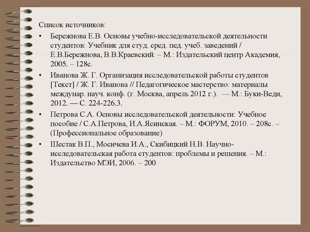 Список источников для презентации