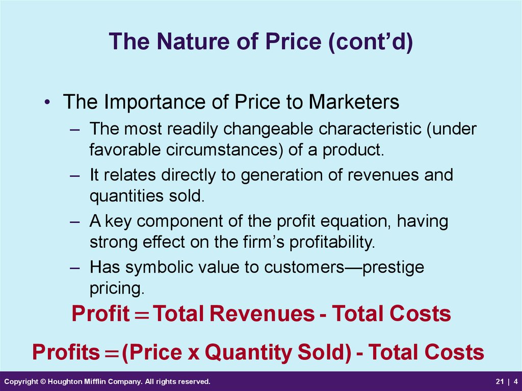 The Nature of Price (cont’d)