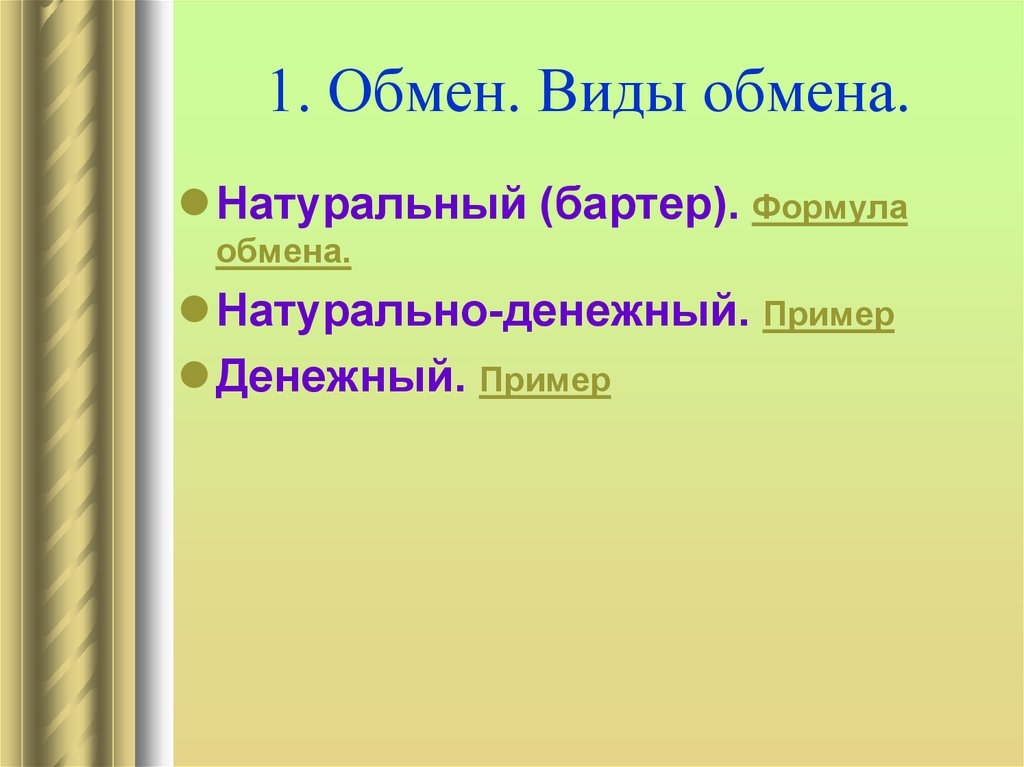 Формула обмена. Виды обмена. Виды натурального обмена. Виды обмена натуральный обмен. Виды обмена натуральный и денежные.