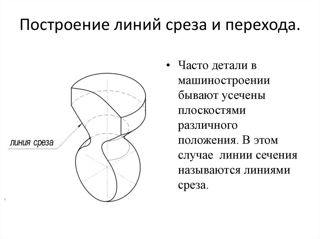 Линия перехода. Линия среза Начертательная геометрия. Линия среза на чертеже. Построить линию среза. Построение линии среза.