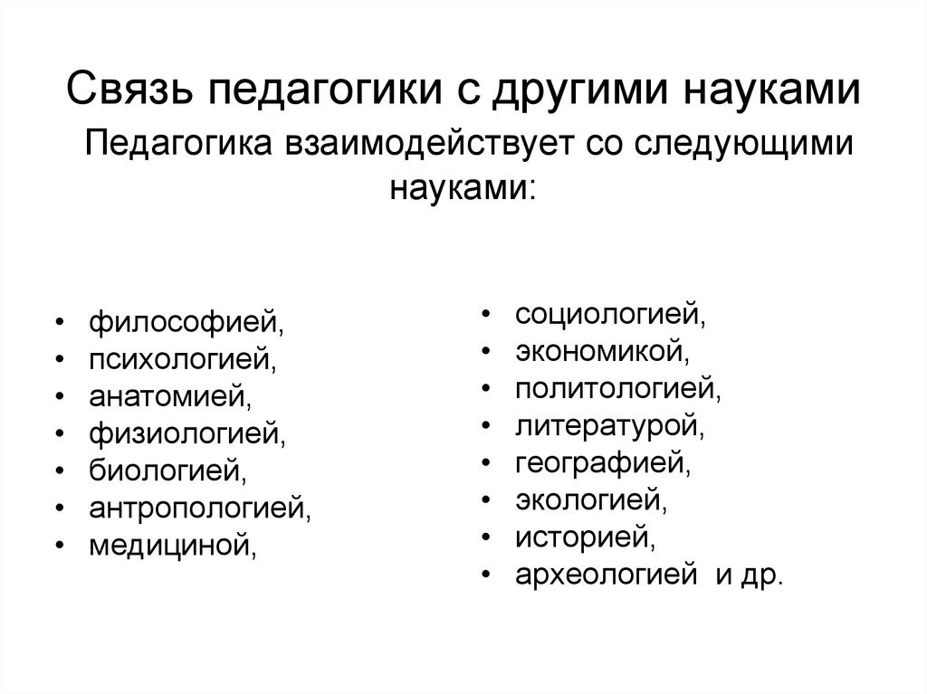 Составьте схему связь педагогики с другими науками